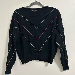 Charlie B Black Chevron Stitch Sweater | Multicolor Detail | Medium